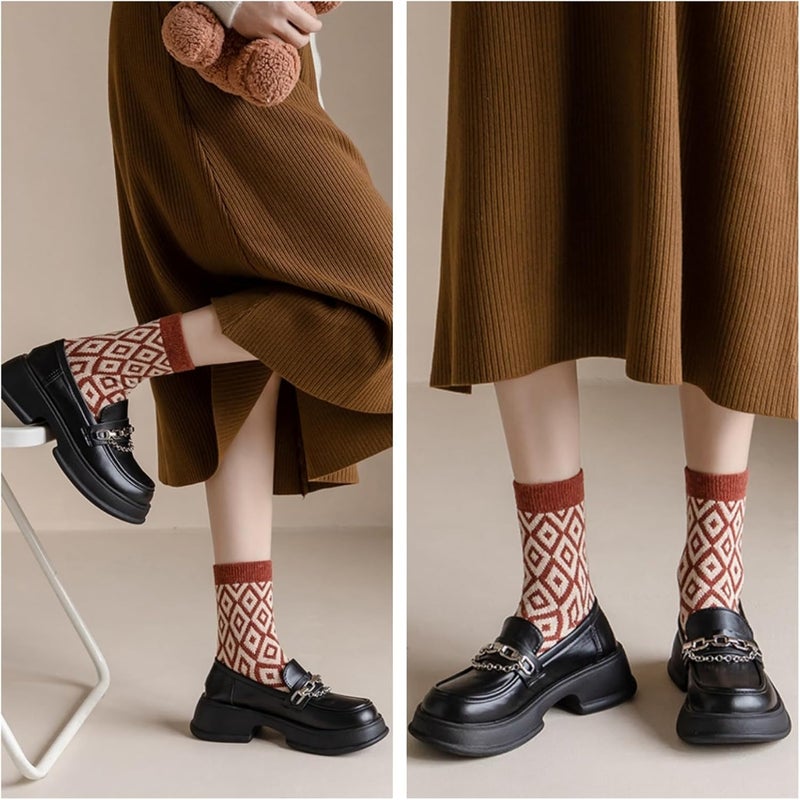 MarJunSep Wool Fall Boot Socks Women Teen Girls Thick Knit Vintage Cute Floral Cottage Core Boho Winter Warm Crew Socks - Image 5
